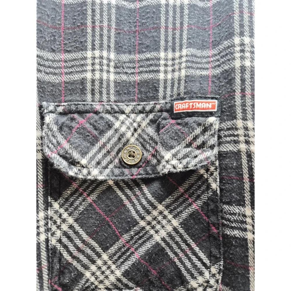 Craftsman Flannel Shirt Jacket Mens XL Black Gray Quilted Lined Hooded No Zip